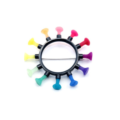 rainbow brooch, Polyps, jenny llewellyn, silicone jewellery, silicone, silicon
