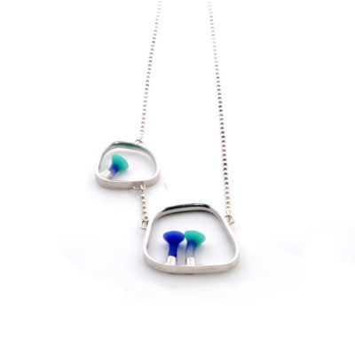 Polyps square pendant, silver, Polyps, jenny llewellyn, silicone jewellery, silicone, silicon