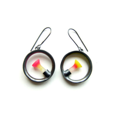 round polyps earrings, oxidised, Polyps, jenny llewellyn, silicone jewellery, silicone, silicon