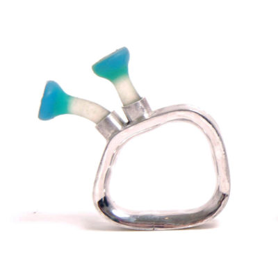 square polyps ring, silver Polyps, jenny llewellyn, silicone jewellery, silicone, silicon