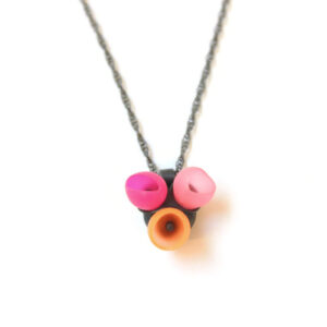 3 cup pendant, oxidised silver, pink orange