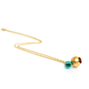 Plume, 2 cup pendant, jenny llewellyn, silicone jewellery, gold plate, turquoise