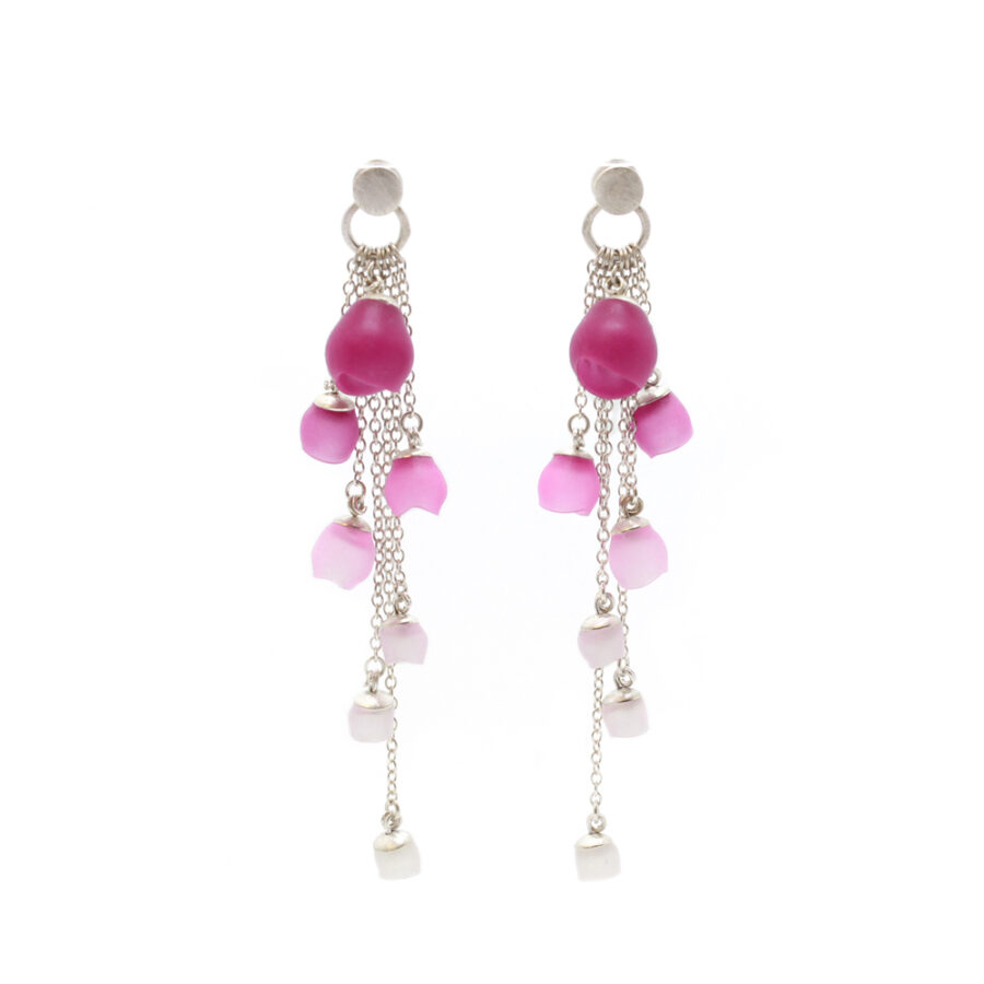 Pink Plume cascade Earrings silver