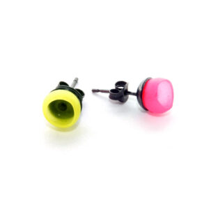Mix up look sharp, mix and match, jenny llewellyn, silicone jewellery, 1 cup studs, yellow, pink