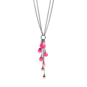 Plume Cascade Pendant pink fade oxidised silver