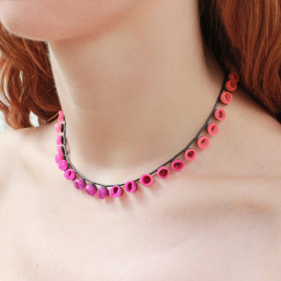 Plume colour fade necklace worn