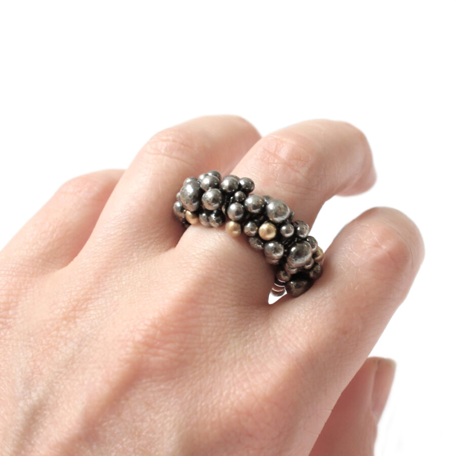 Corilia multi booble ring oxidised silver and 9ct yellow gold