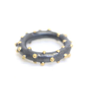 Corilia ring, bobble ring, silver, oxidised, 9ct gold, jenny llewellyn, silicone jewellery