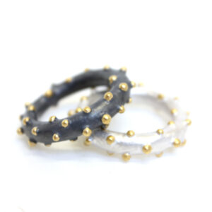 Corilia ring, bobble ring, silver, oxidised, 9ct gold, jenny llewellyn, silicone jewellery