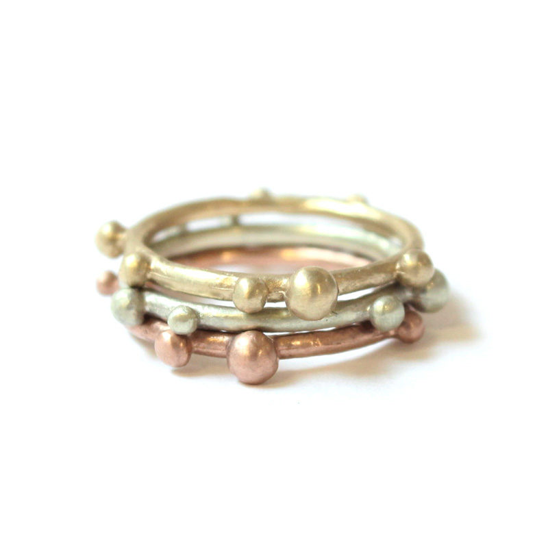 small stacking bobble ring 9ct yellow, rose, white gold
