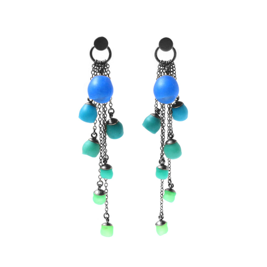 Cascade earrings oxidised silver blue green fade
