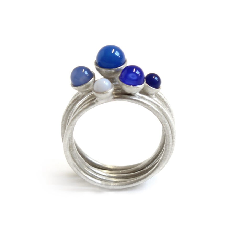 Blue fade gemstone ring set stacking rings