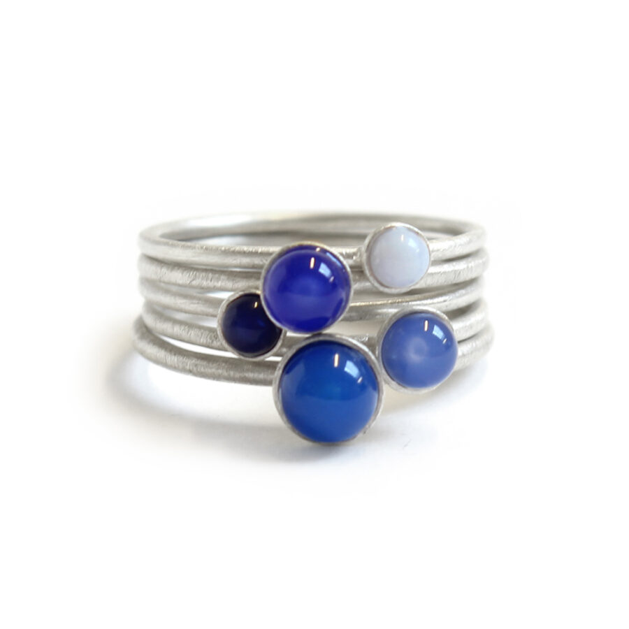 Blue fade gemstone ring set stacking rings