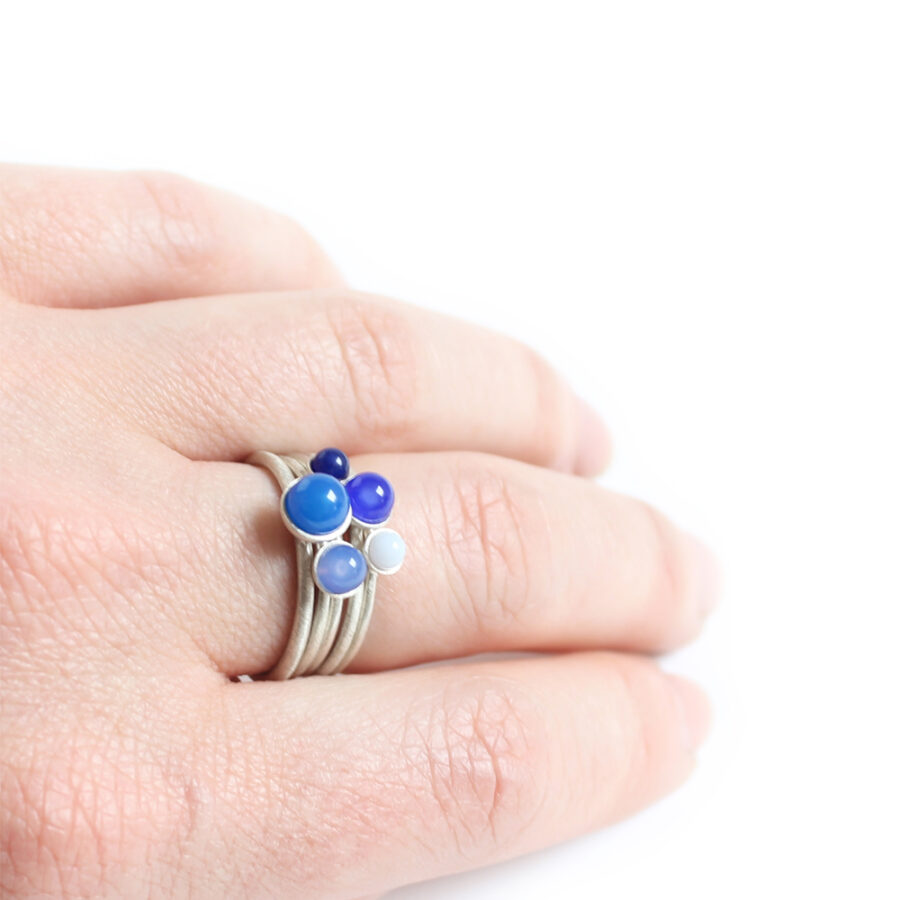 Blue fade gemstone ring set stacking rings