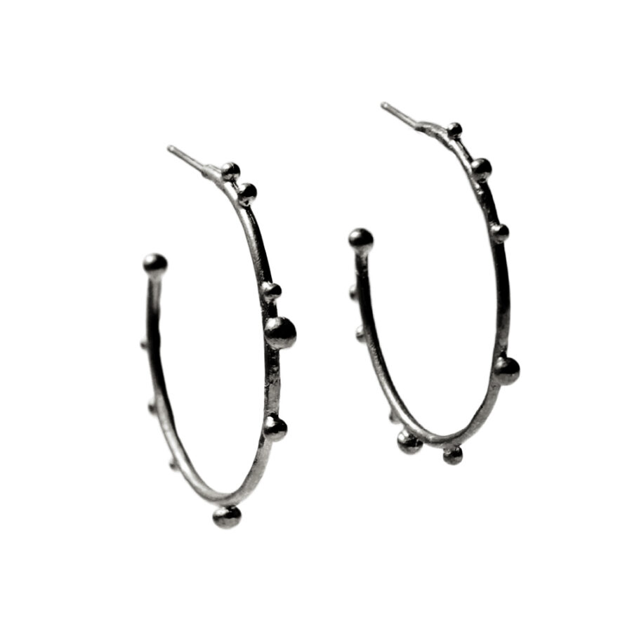 Large oxidised silver hoop earrings