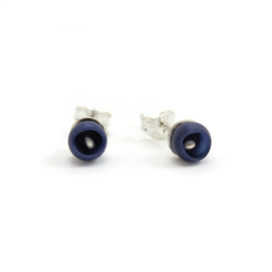 Mini plume earrings navy silver