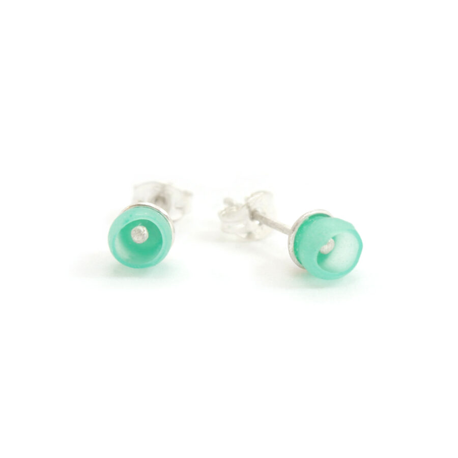 Mini plume earrings sea green silver