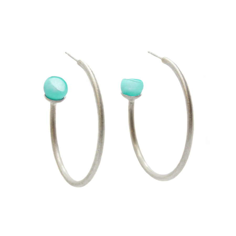 large silver hoops in sea green by Jenny Llewellyn