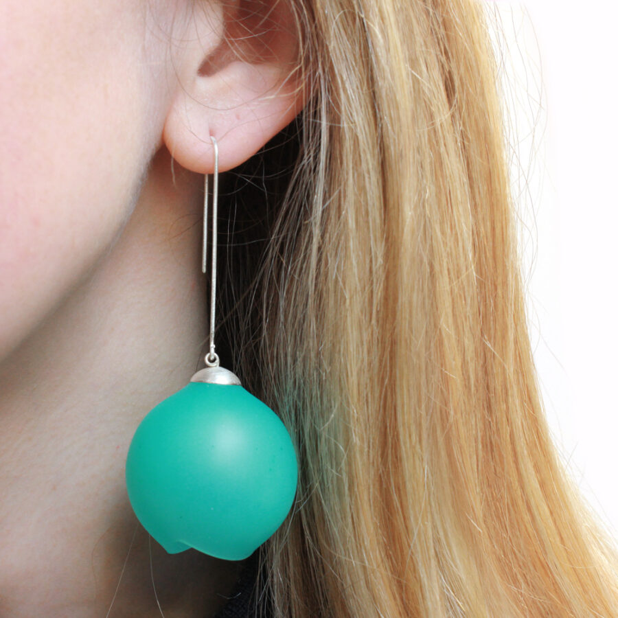 Extra large sea green long drop earrings xl Jenny Llewellyn silicone jewellery