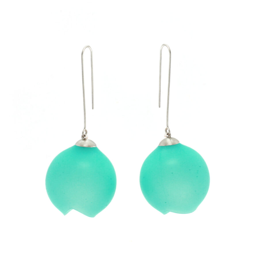 Extra large sea green long drop earrings xl Jenny Llewellyn silicone jewellery