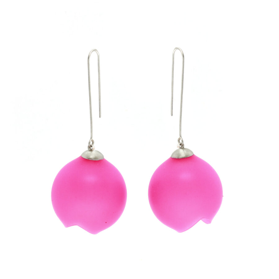 Extra large pink long drop earrings xl Jenny Llewellyn silicone jewellery