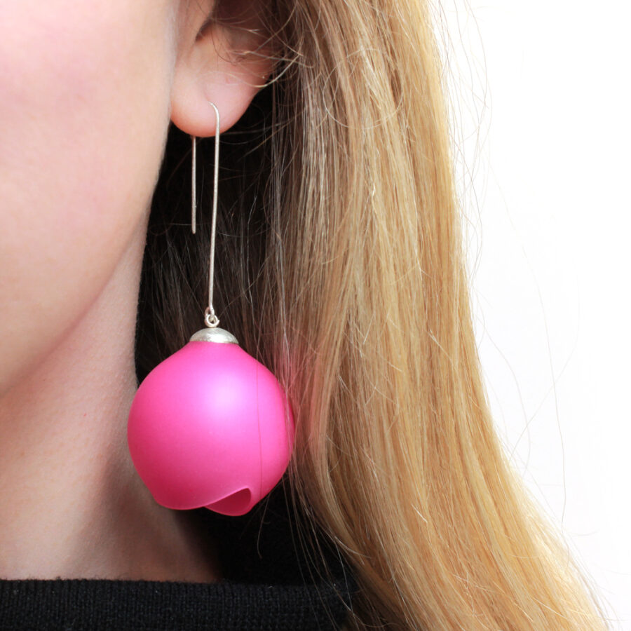 Extra large pink long drop earrings xl Jenny Llewellyn silicone jewellery