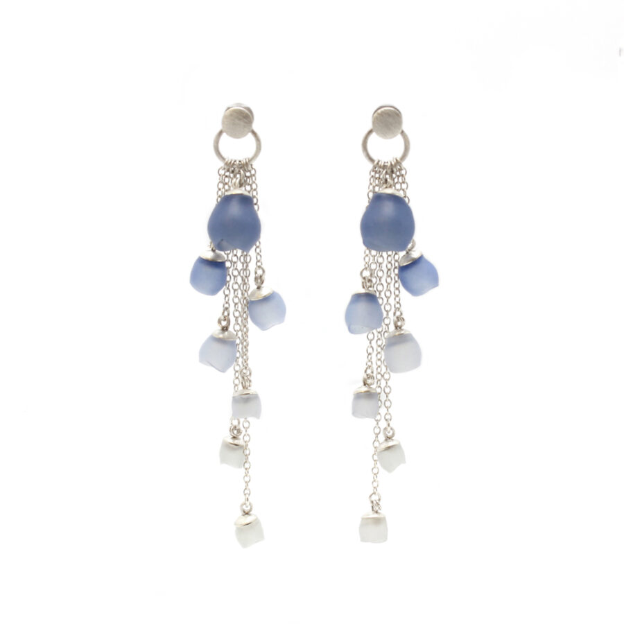 Navy cascade Earrings silver Jenny Llewellyn Silicone jewellery