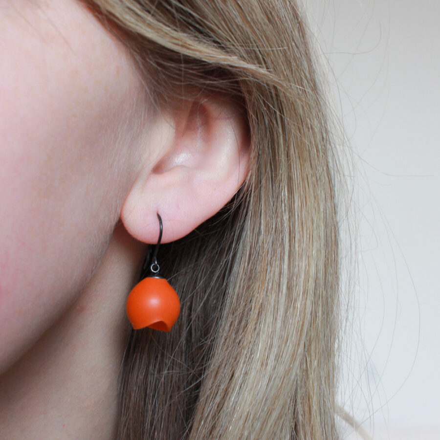 orange drop earrings silicone jewellery by Jenny Llewellyn