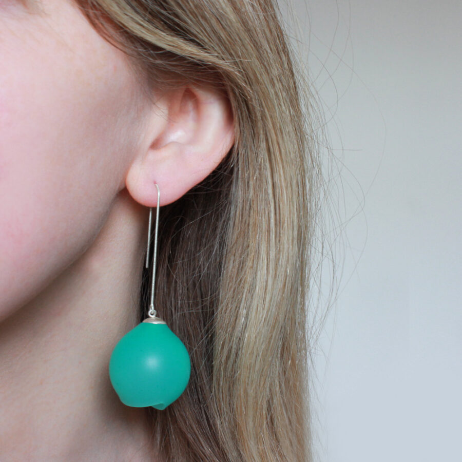 25mm supersize long drop earrings Sea green silicone by Jenny Llewellyn