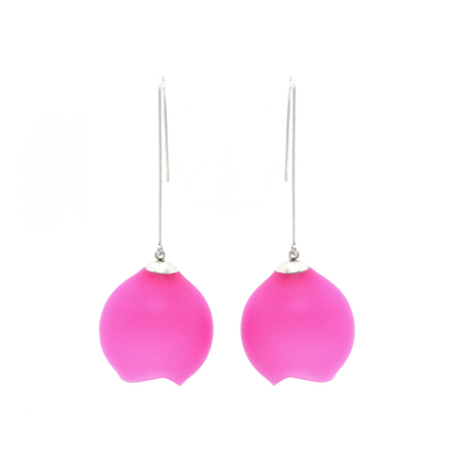 25mm supersize long drop earrings pink silicone by Jenny Llewellyn