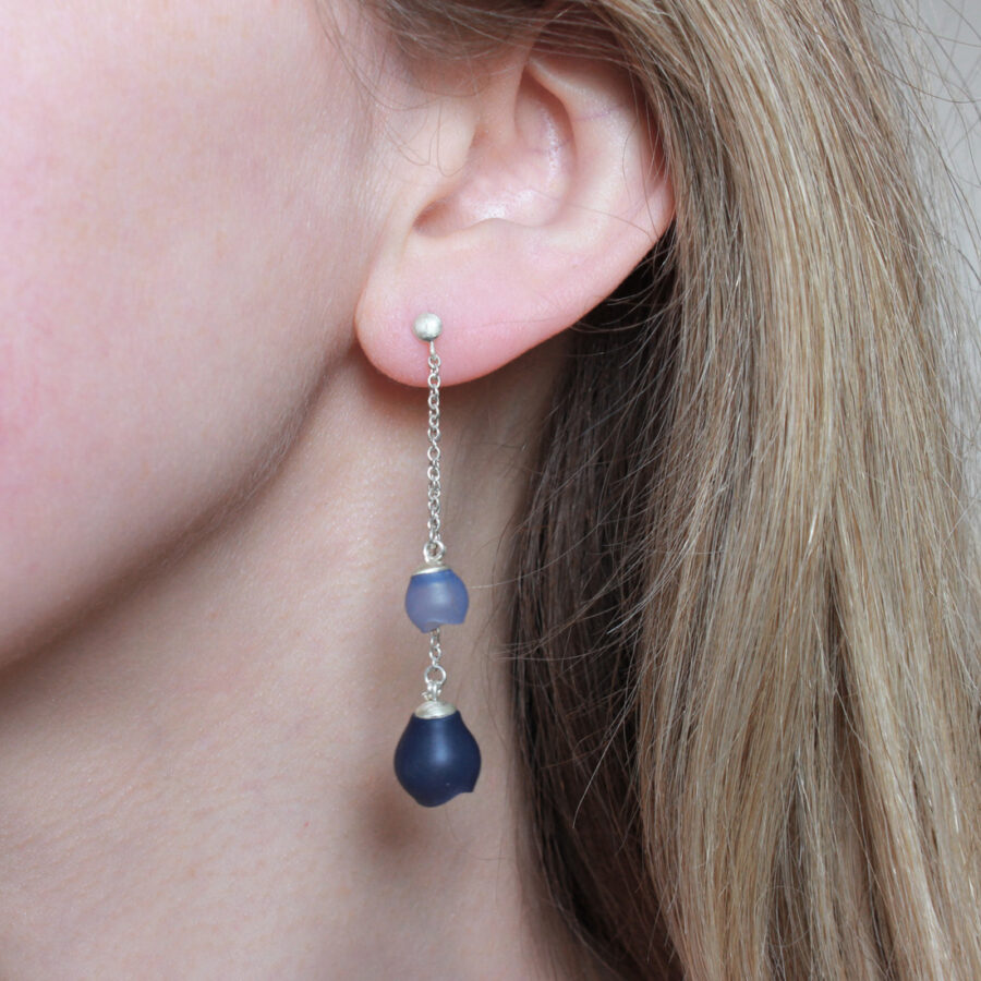 Navy small Plume double chain drops By Jenny Llewellyn
