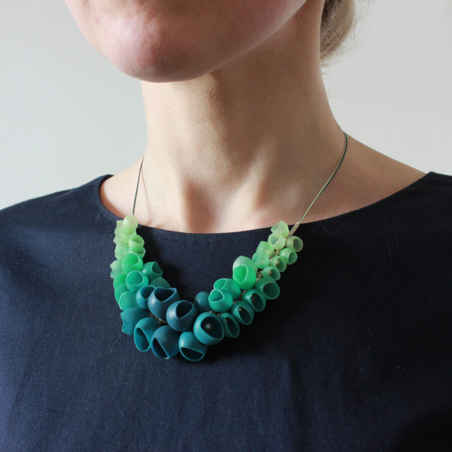 Small graduating cluster necklace teal fade by Jenny Llewellyn