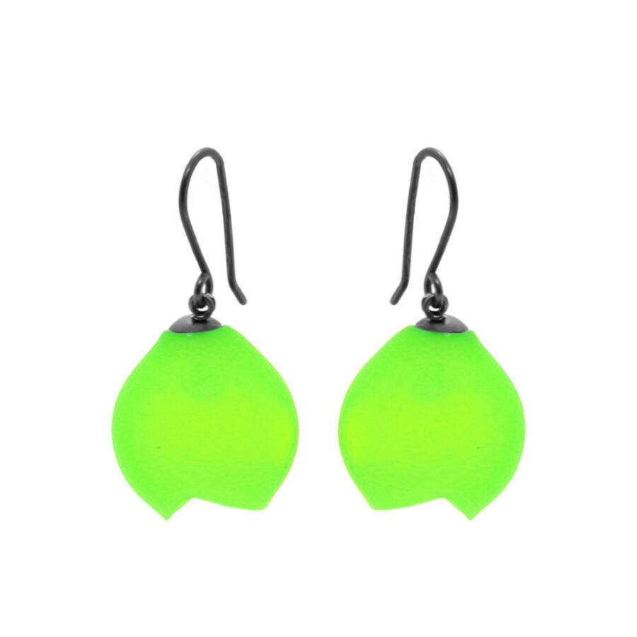 Lime Green earrings drop hooks Medium Jenny Llewellyn silicone jewellery