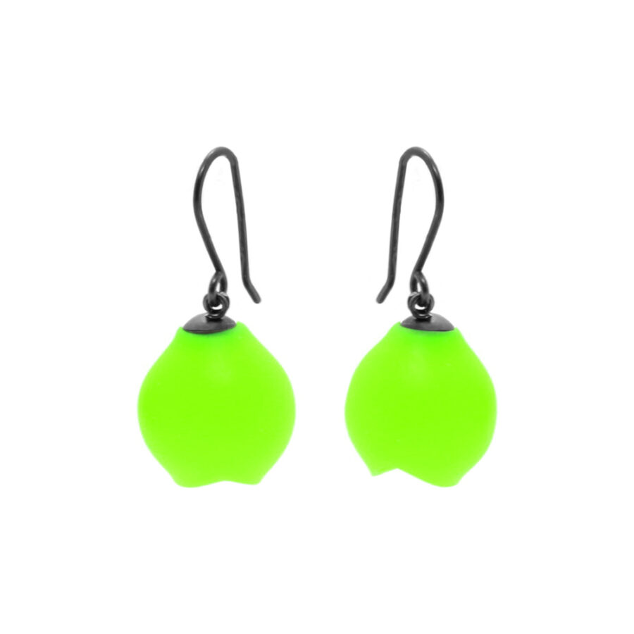 Lime Green earrings drop hooks Medium Jenny Llewellyn silicone jewellery