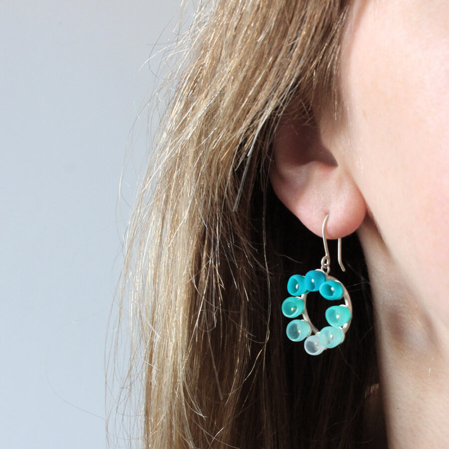 Mini colourfade earrings sea green fade worn