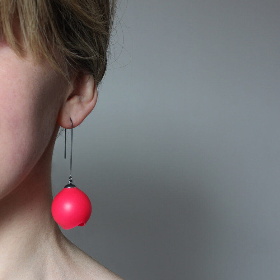 Pink long drops xl silicone earrings