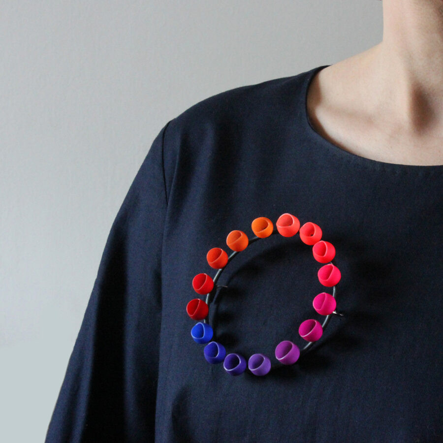 Red blue brooch silicone jewellery jenny llewellyn