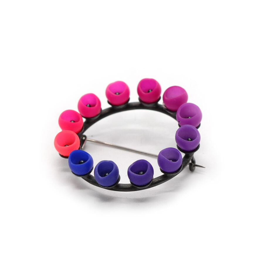 Purple pink fade brooch by Jenny Llewellyn silicone jewellery
