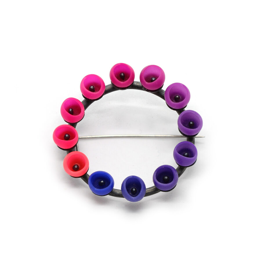 Purple pink fade brooch by Jenny Llewellyn silicone jewellery