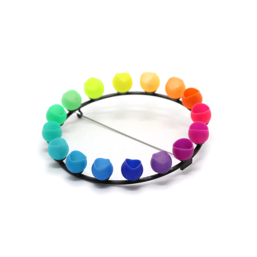 Rainbow brooch by Jenny Llewellyn silicone jewellery