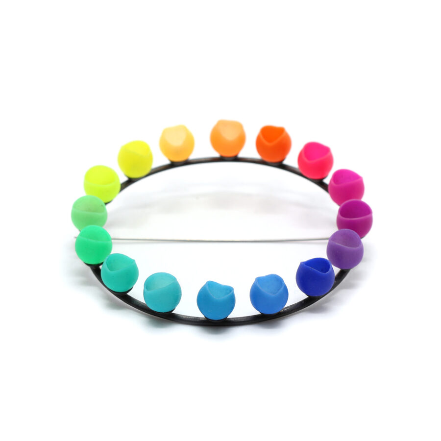 Rainbow brooch by Jenny Llewellyn silicone jewellery