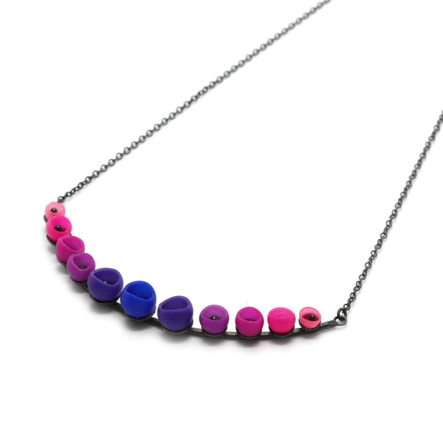 purple pink fade crescent pendant by Jenny Llewellyn silicone jewellery