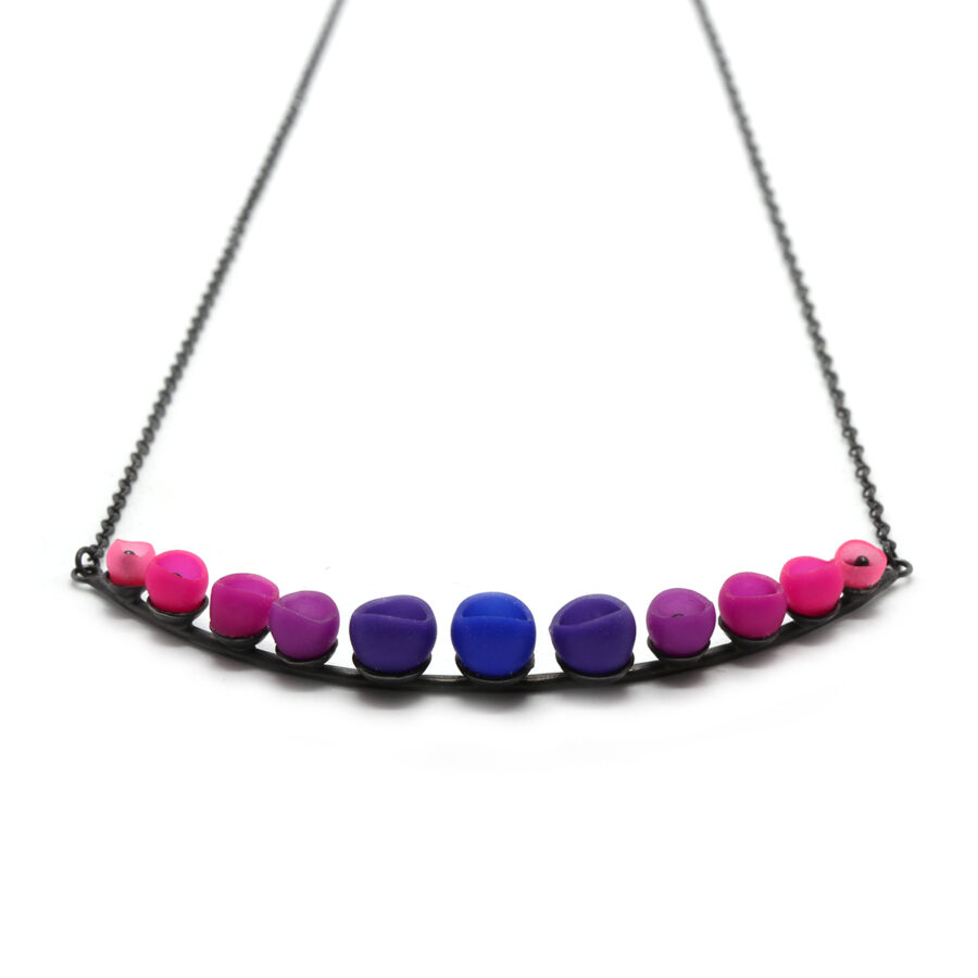 purple pink fade crescent pendant by Jenny Llewellyn silicone jewellery