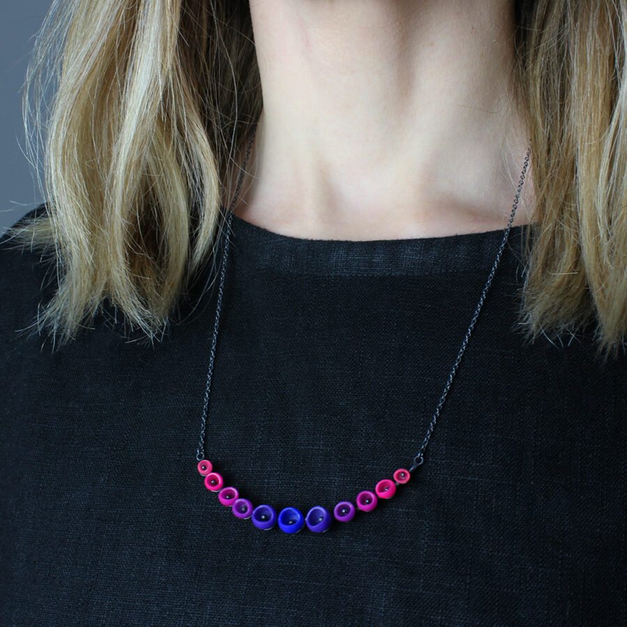 purple pink fade crescent pendant by Jenny Llewellyn silicone jewellery