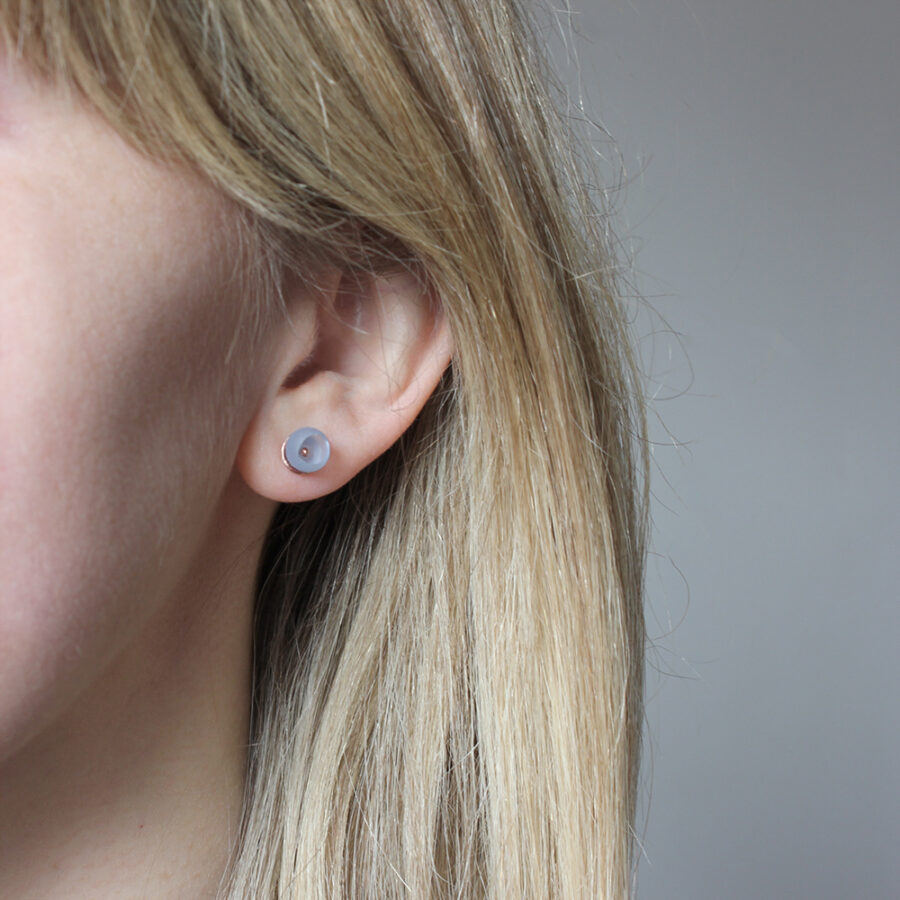 Rose Gold pale blue studs by Jenny Llewellyn silicone jewellery